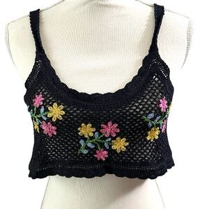 Julia black floral crochet knit crop top size medium
